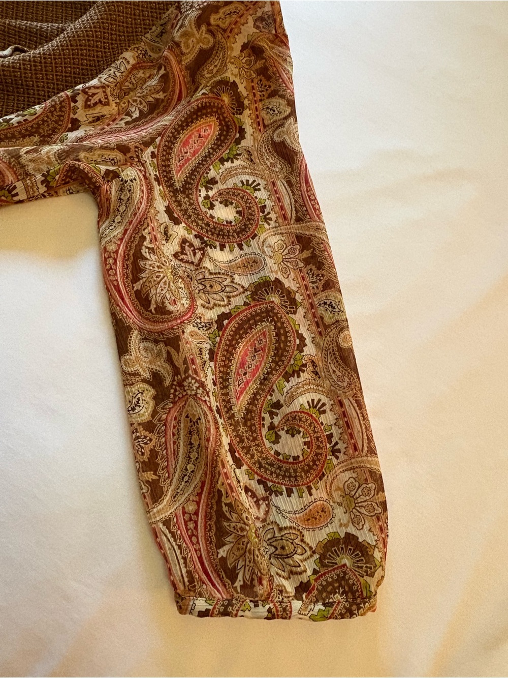 Liz Claiborne Brown Paisley Tunic with Coral and Cream Accents - Picture 9 of 10